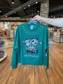  Mickey and Minnie Christmas Green Pullover
