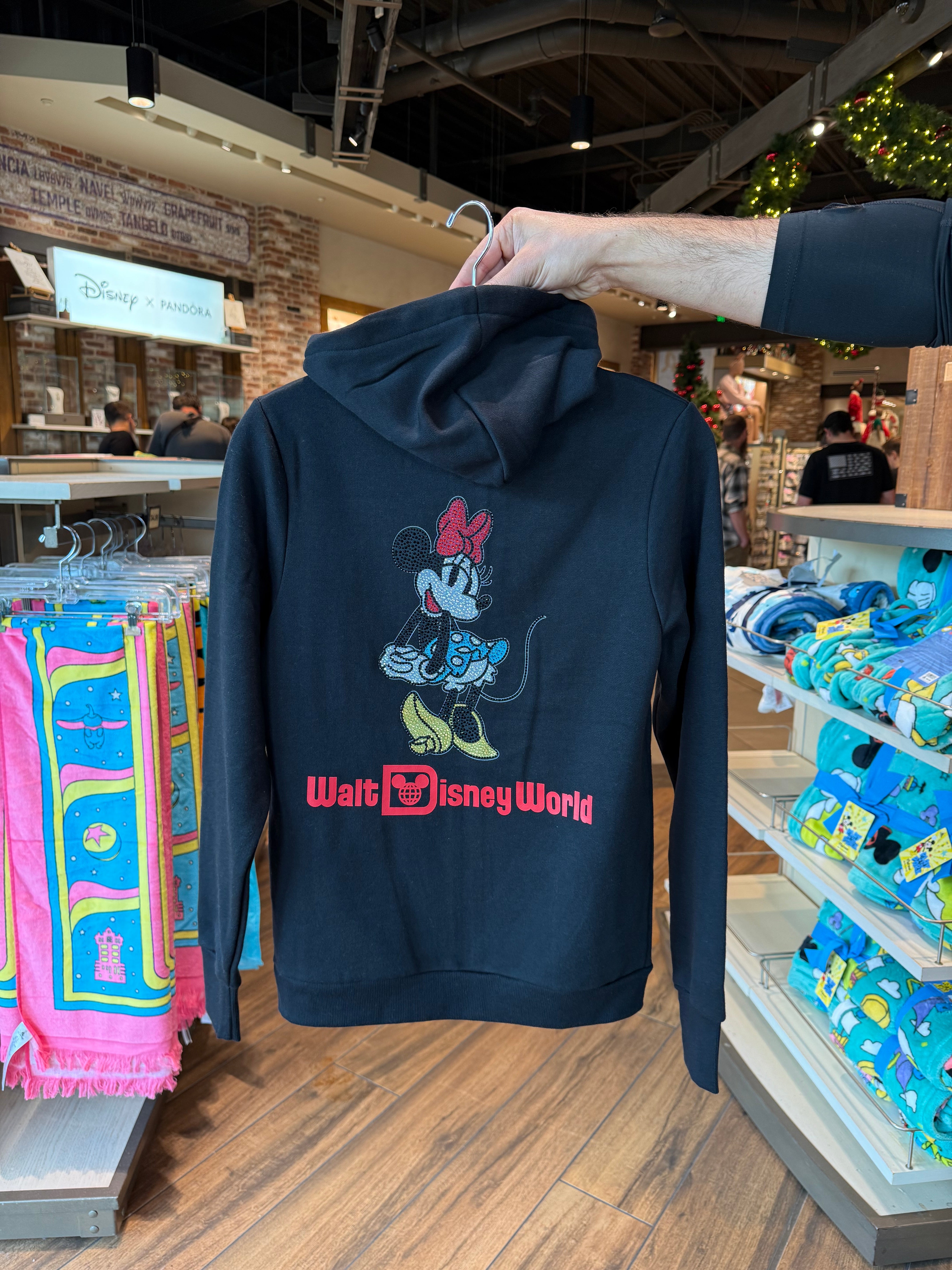 Minnie Rhinestones Black Zip Up Hoodie – Neverland Delivery