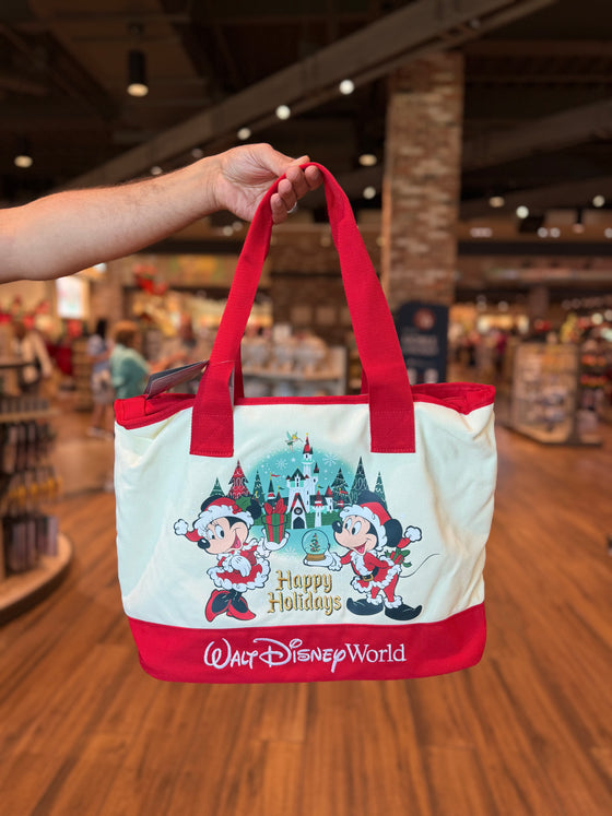 Happy Holidays Mickey and Minnie Canvas Tote