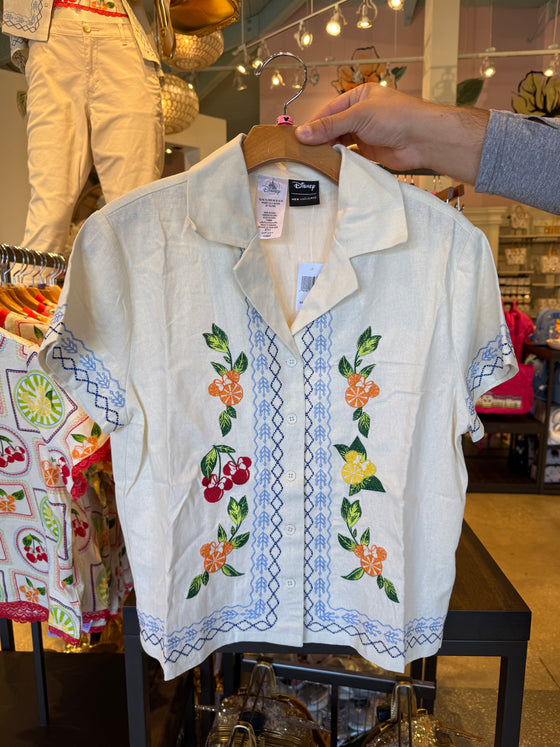 Minnie Summer Fruits Linen Button Down Shirt by Her Universe