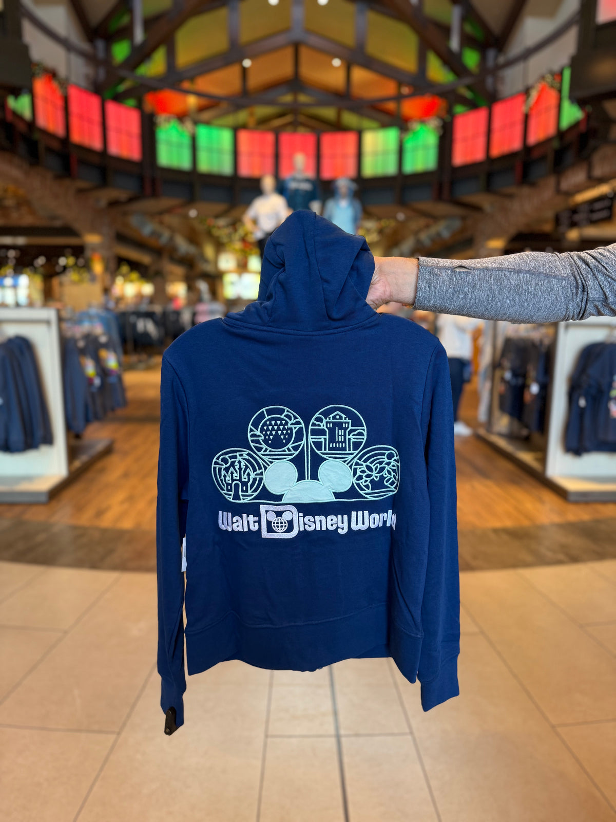 Walt Disney World Park Icons Navy Zip Up Hoodie – Neverland Delivery