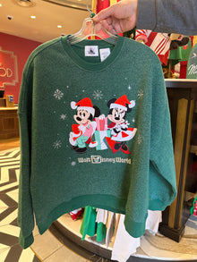  Christmas Mickey and Minnie Shimmery Green Pullover